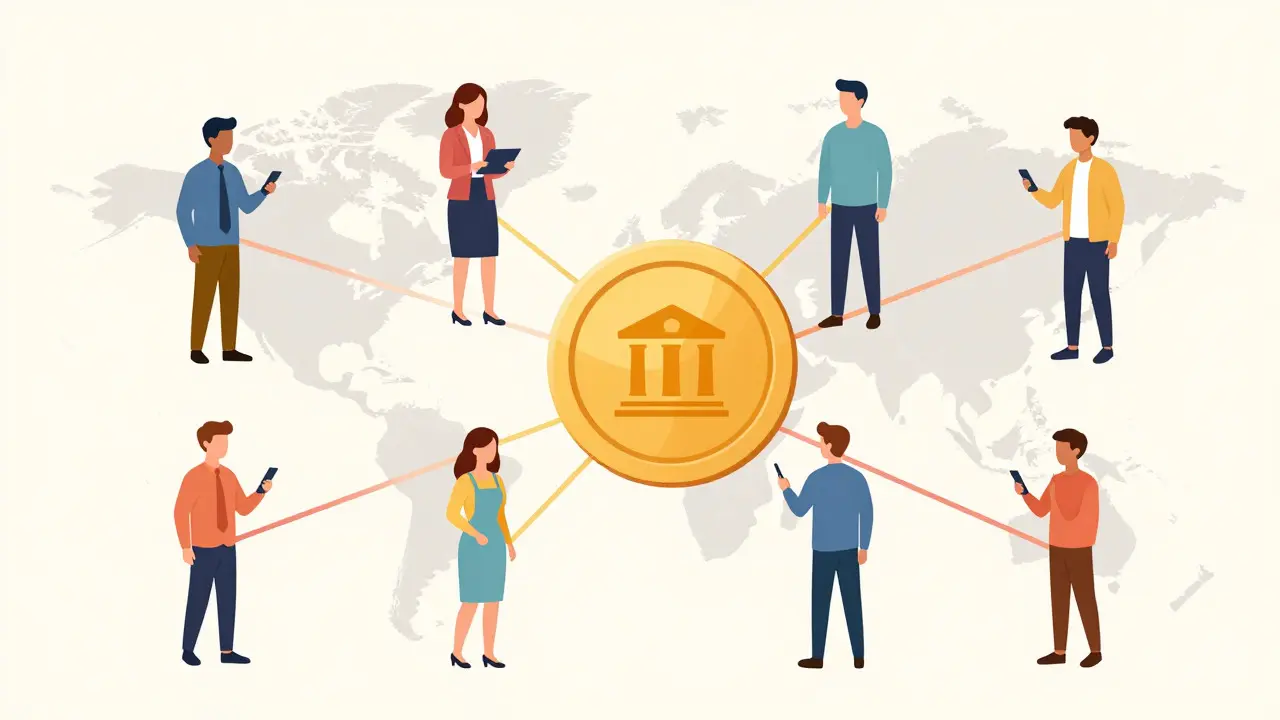 Global users connecting to a central financial token via mobile devices