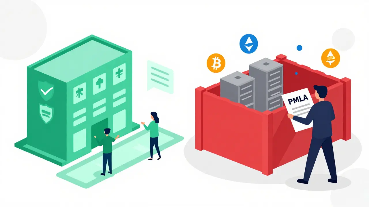 Illustration of regulated vs blocked crypto exchanges