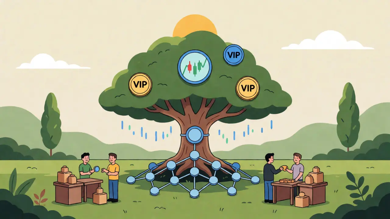 Illustration of a stable crypto ecosystem tree with utility benefits
