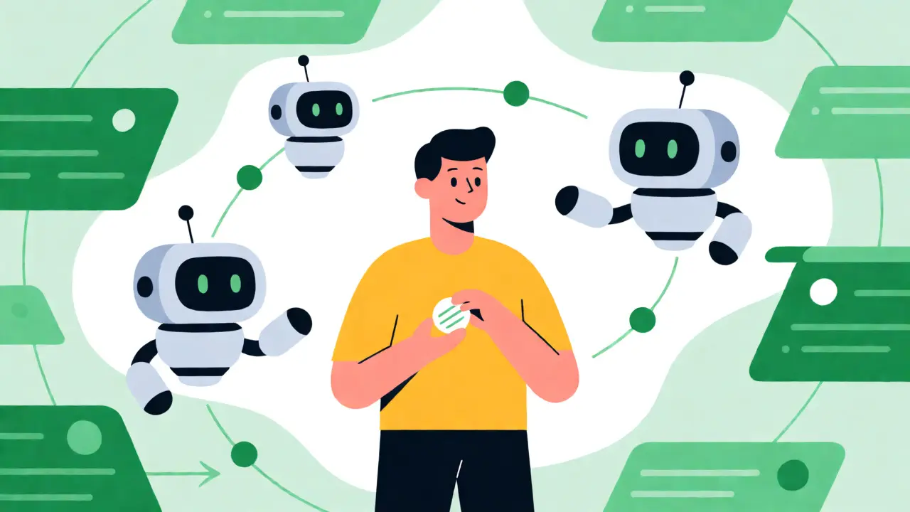 Illustration of a user interacting simply with complex DeFi backend solvers.