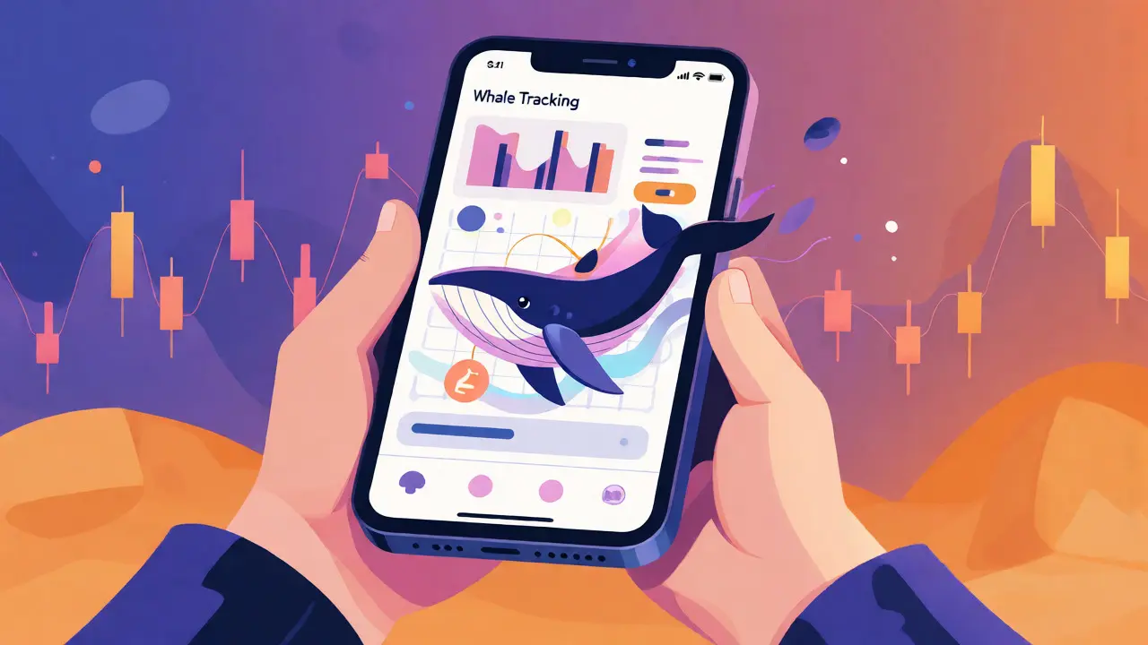 Mobile app interface highlighting whale tracking and AI market insights.