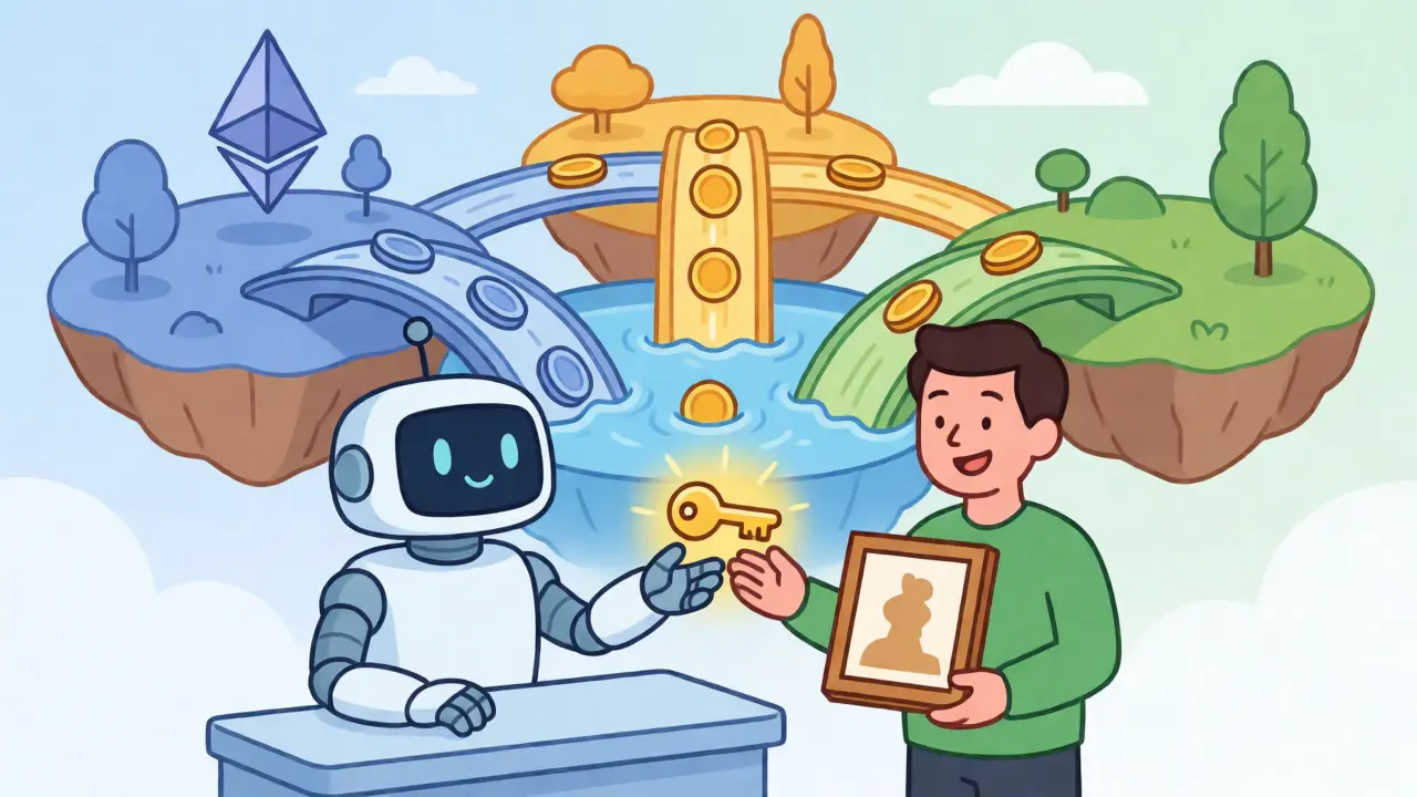 Robot teller facilitating NFT loans across multiple blockchain bridges for Nama Finance