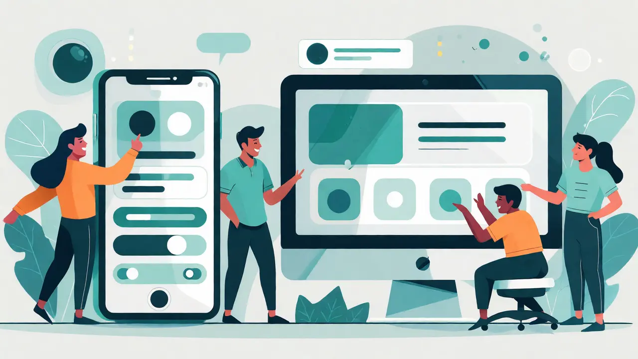 Users interacting with PartySwap on mobile and desktop devices