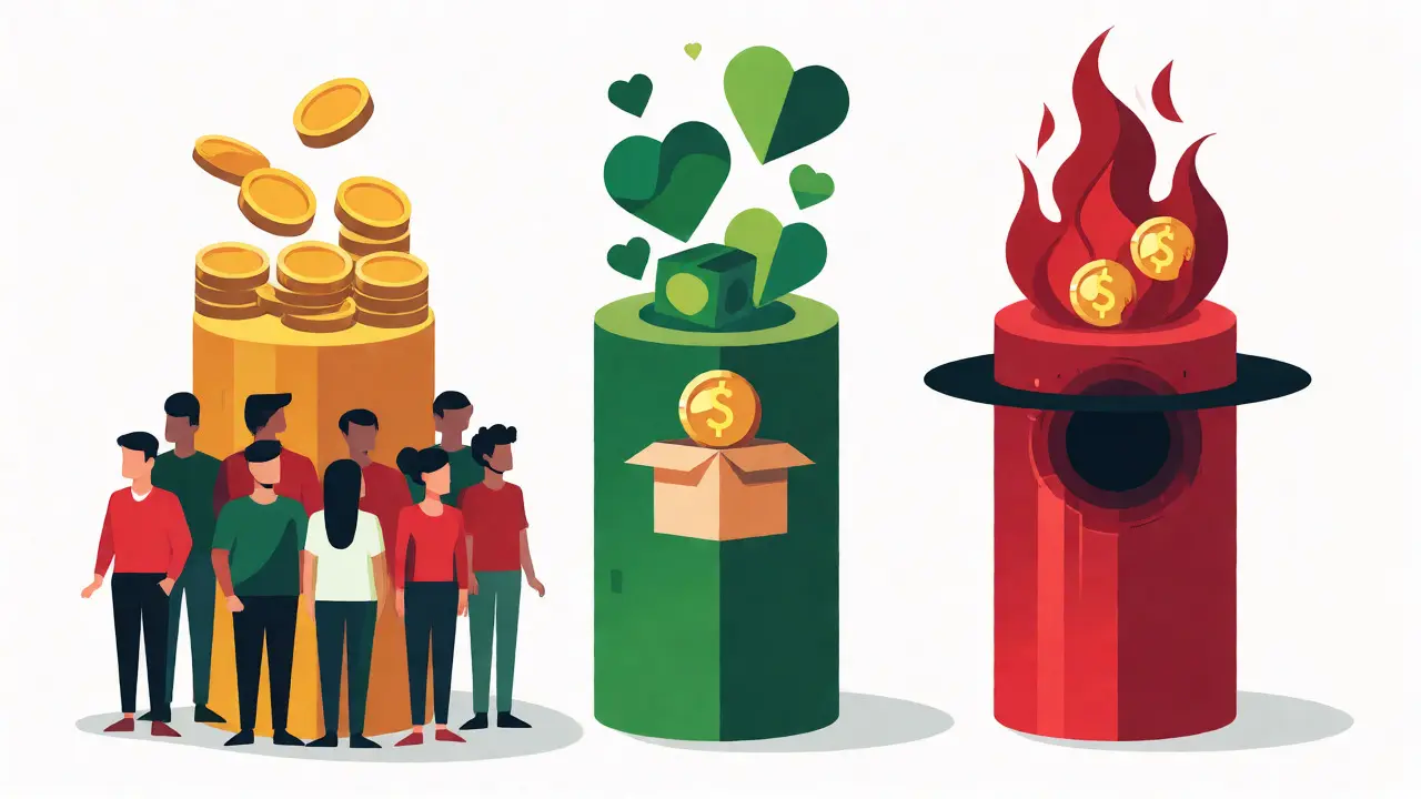 Visual breakdown of WLBO tax split into holder rewards, charity, and burn