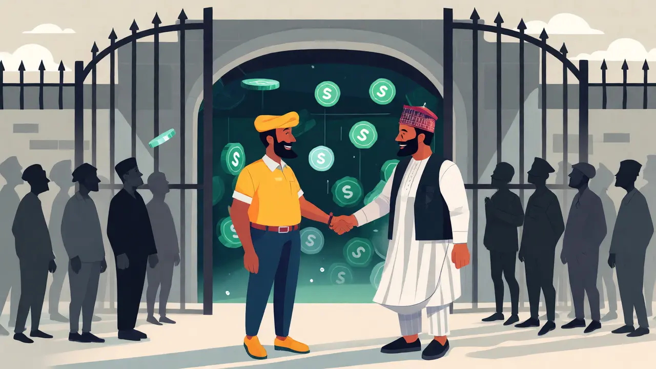 Licensed exchanges entering a secure digital vault while unlicensed operators wait outside.