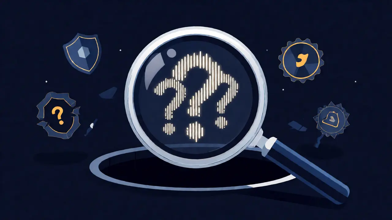 Magnifying glass revealing empty space and question marks