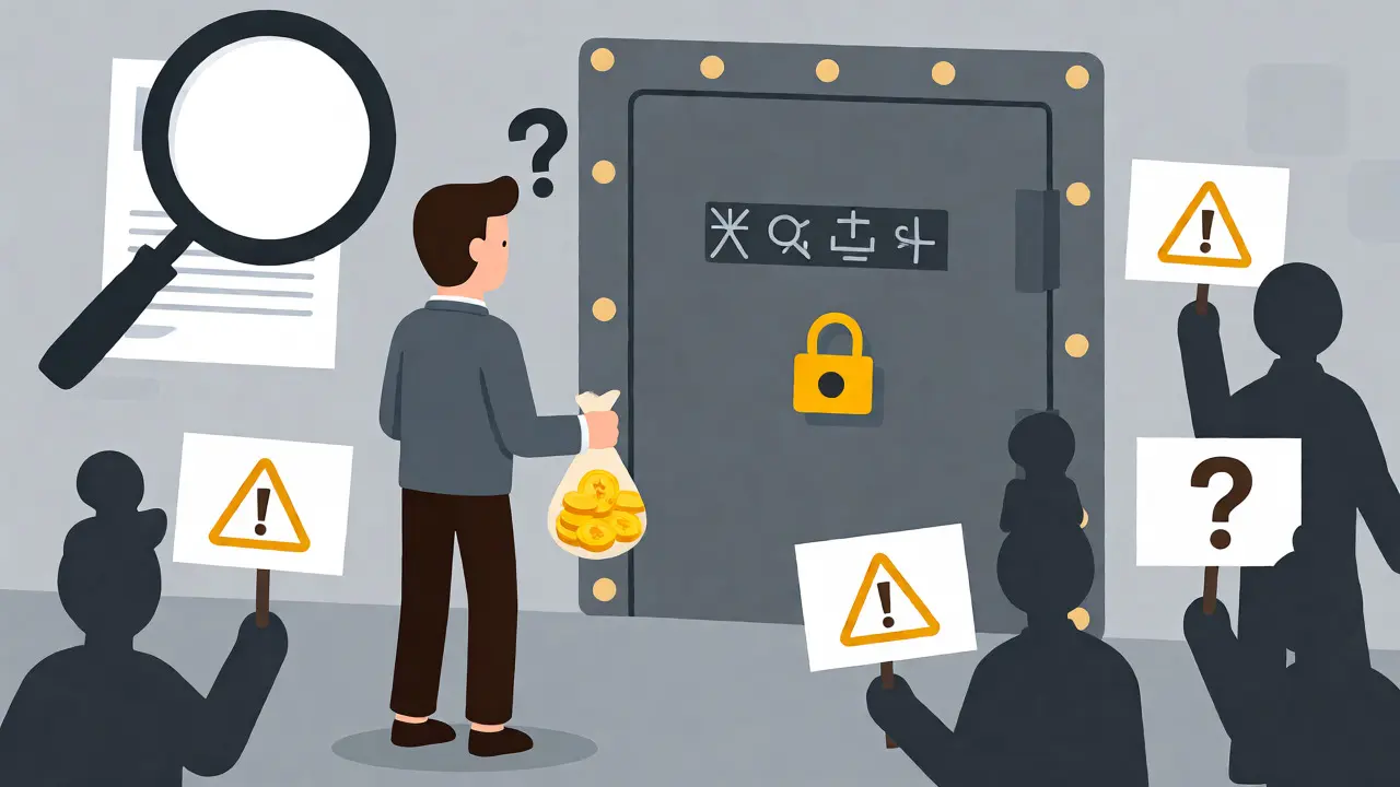 Trader facing a locked vault with warning signs